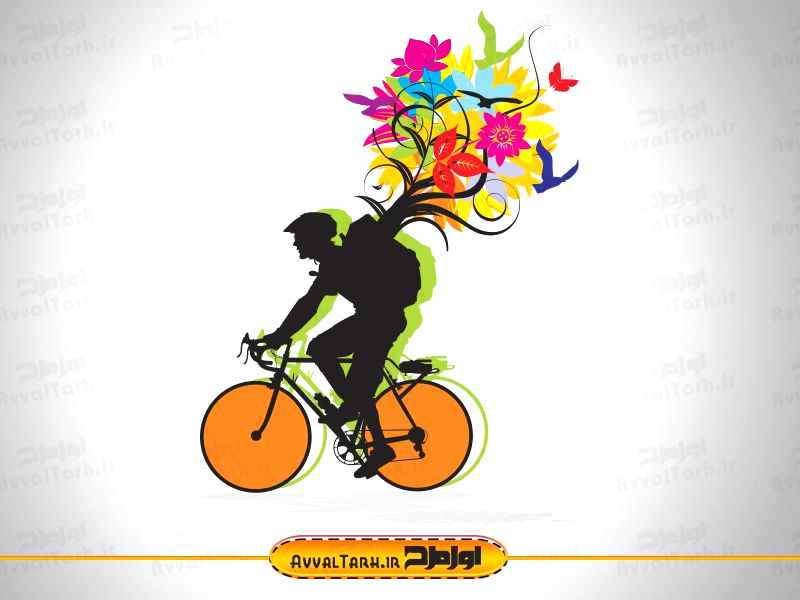 تصویر با کیفیت دوچرخه سوار با گل و پروانه