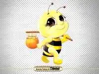 تصویر کارتونی زنبور عسل با شیشه عسل