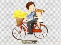 تصویر با کیفیت دختر و پسر نشسته روی دوچرخه