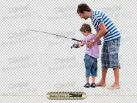 دوربری پدر و پسر در حال ماهی گیری
