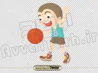 تصویر کارتونی پسر بچه و توپ بسکتبال
