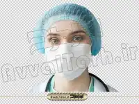 دانلود فایل png دوربری شده صورت پرستار زن با ماسک و کلاه