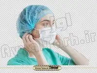دانلود تصویر دوربری شده پرستار خانم در حال زدن ماسک