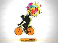 وکتور دوچرخه سوار با گل و پروانه