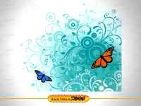 وکتور گل و بوته آبی با پروانه
