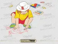 فایل لایه باز کودک در حال نقاشی روی زمین