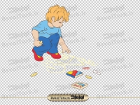 تصویر لایه باز پسر بچه در حال نقاشی کشیدن روی زمین