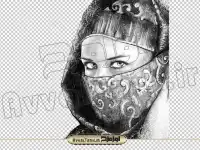 تصویر با کیفیت نقاشی سیاه و سفید چهره زن