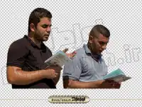 دانلود فایل دوربری png تصویر دو مرد در حال خواندن کتاب دعا