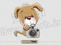 دانلود فایل دوربری png تصویر سگ کارتونی و دوربین عکاسی