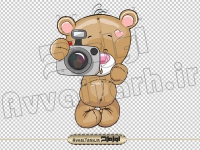دانلود فایل دوربری png تصویر خرس عروسکی و دوربین عکاسی