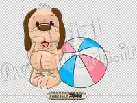دانلود فایل دوربری png تصویر کاریکاتوری سگ ایستاده و توپ