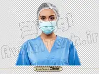 دانلود فایل png تصویر پرستار زن با ماسک و کلاه از روبرو