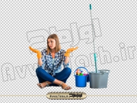 فایل png دوربری شده تصویر زن با سطل و جارو