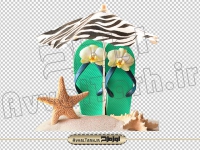 فایل تصویر دوربری شده ستاره دریایی و چتر و دمپایی