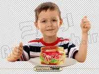 دانلود تصویر دوربری شده کودک در حال خوردن ساندویچ
