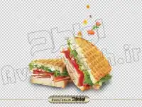 تصویر دوربری شده ساندویچ کالباس با نان برشته