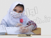 دوربری تصویر دانش آموز دختر با ماسک و دستکش