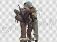 تصویر png دوربری شده در آغوش گرفتن دو رزمنده در جنگ