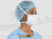 دوربری تصویر خانم پرستار با ماسک و کلاه بهداشتی