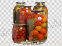 تصویر دوربری شده شیشه های ترشی گوجه و خیار