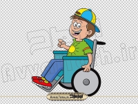تصویر دوربری شده کودک معلول با ویلچر