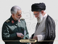 دوربری تصویر سردار سلیمانی با لباس نظامی و رهبری
