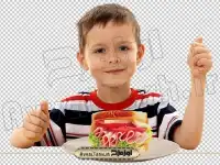 عکس دوربری شده کودک در حال خوردن ساندویچ